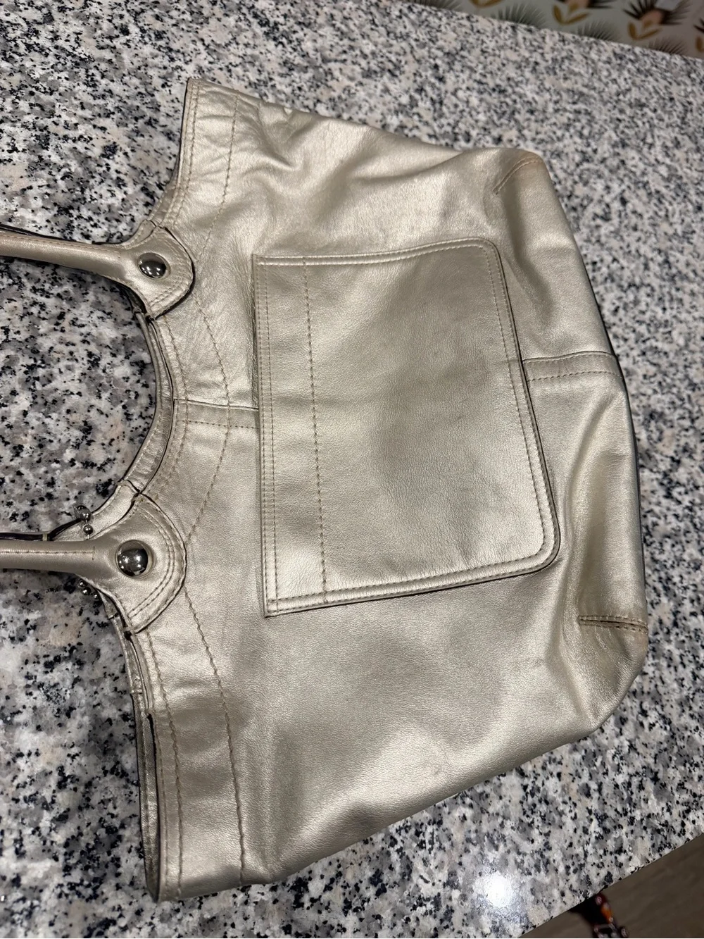 Coach Y2K Metallic Silver Leather Tote Bag